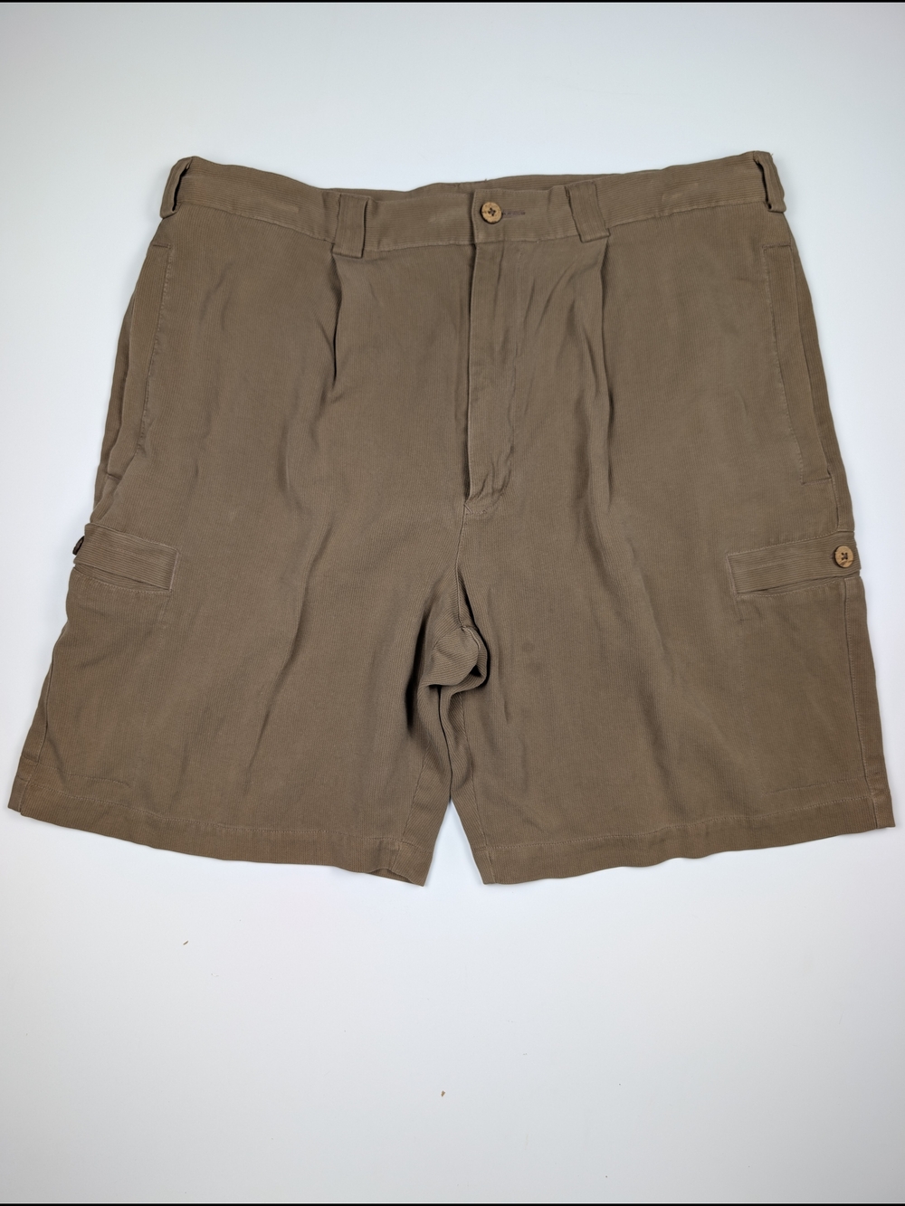 Caribbean Mens Size 36 Silk Pleated Cargo Shorts Brown Tan Relaxed Resortwear